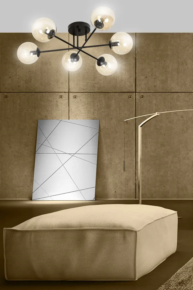 Plafonnier BRENDI 6L, D14 noir, E14 Emibig