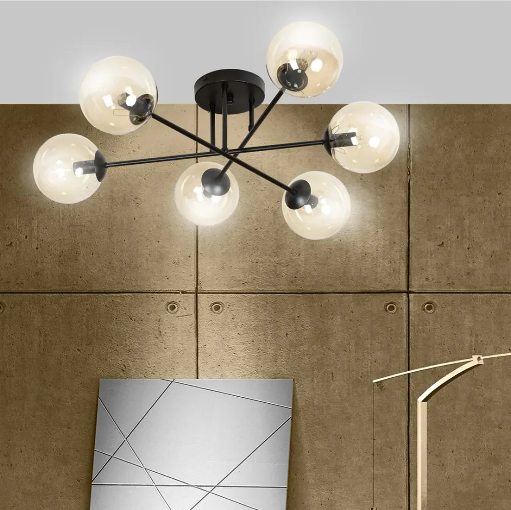 Plafonnier BRENDI 6L, D14 noir, E14 Emibig