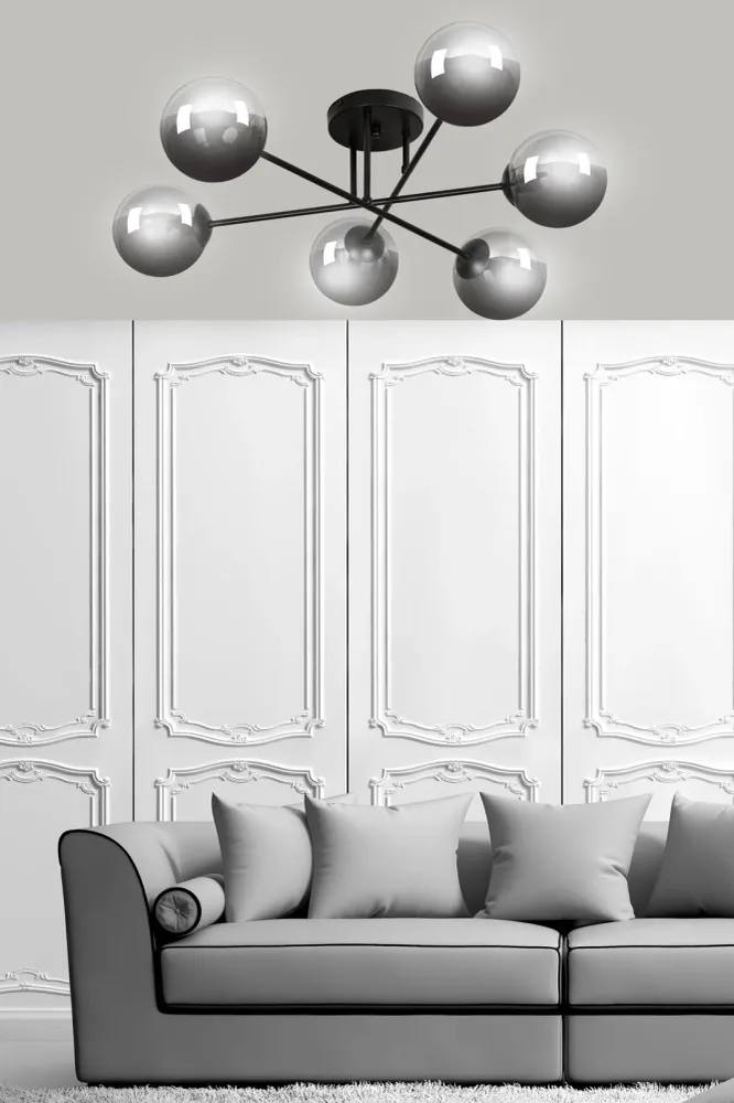 Plafonnier BRENDI 6L, D14 noir, E14 Emibig