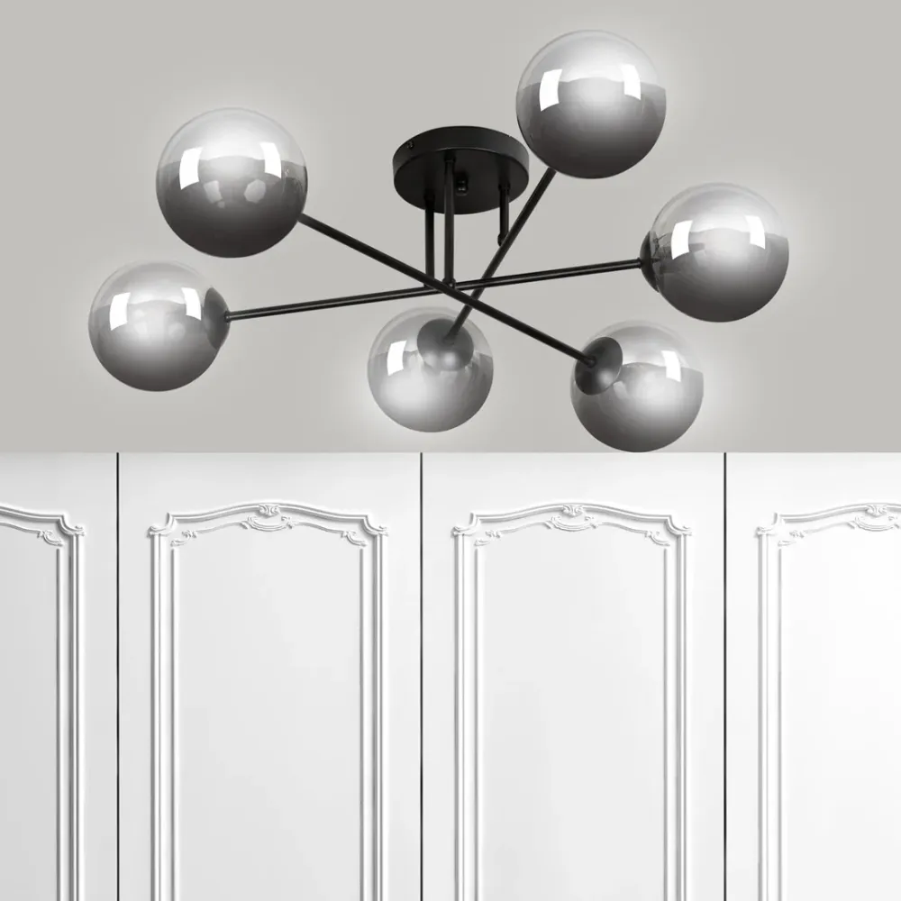 Plafonnier BRENDI 6L, D14 noir, E14 Emibig