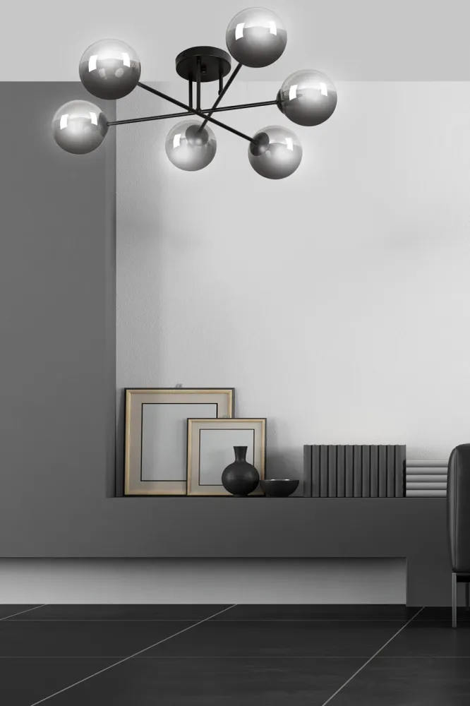 Plafonnier BRENDI 6L, D14 noir, E14 Emibig