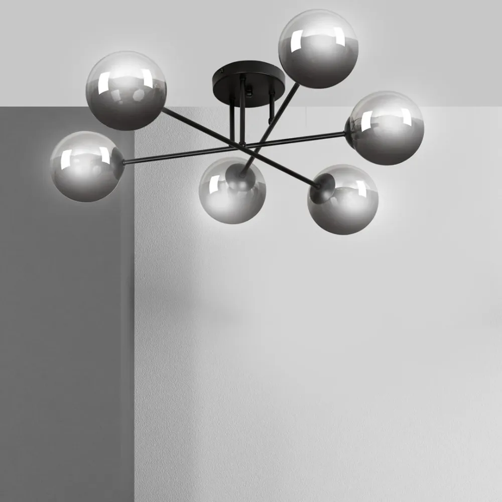 Plafonnier BRENDI 6L, D14 noir, E14 Emibig