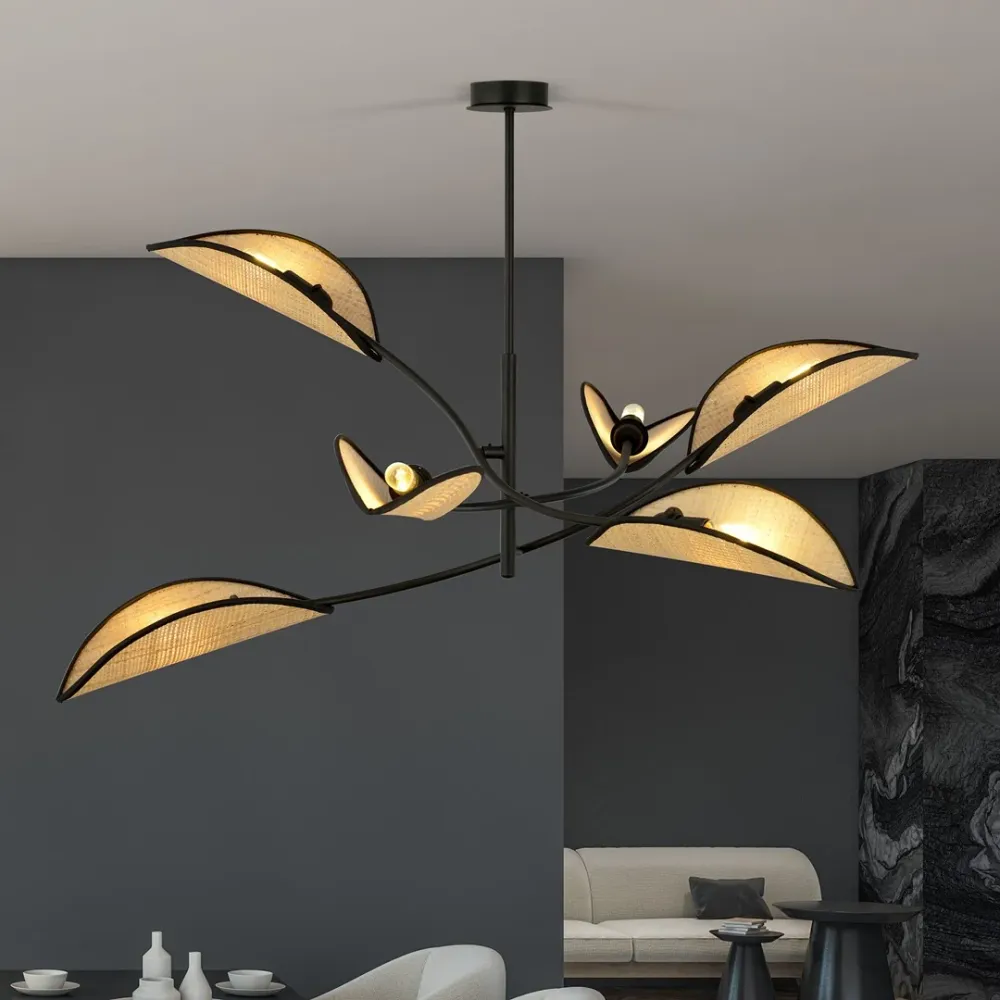 Plafonnier LOTUS 6L, D12 noir, E14 Emibig