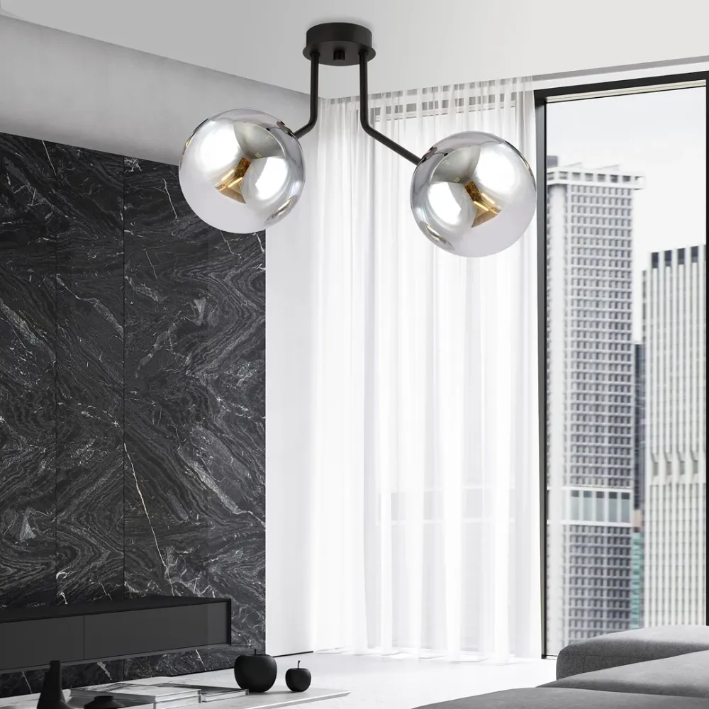Plafonnier NOVA 2L, D14 noir, E14 Emibig