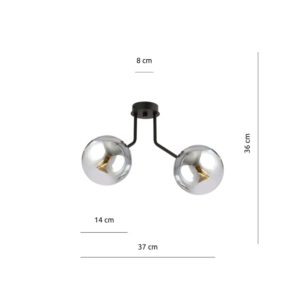 Plafonnier NOVA 2L, D14 noir, E14 Emibig