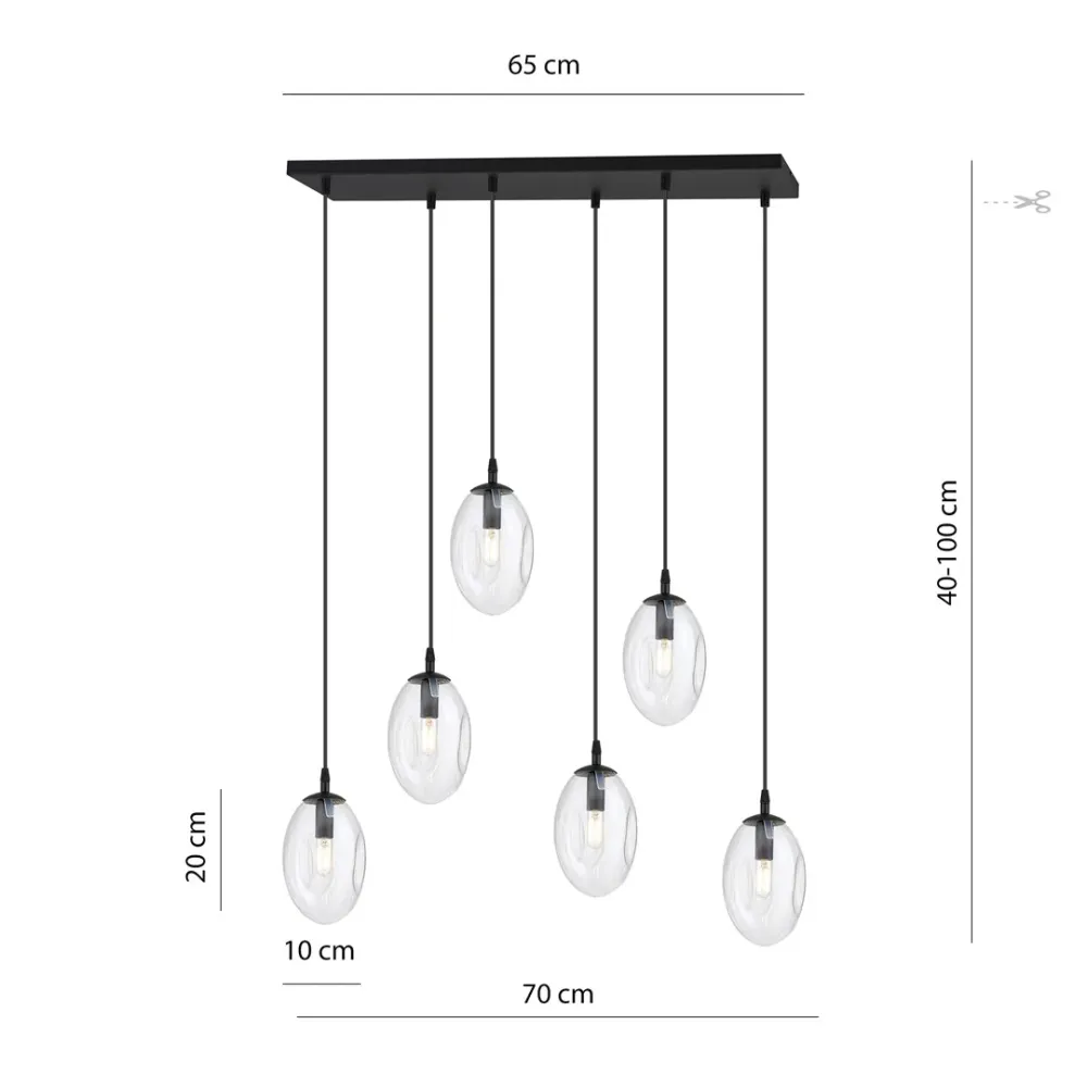 Suspension ASTRAL 6L, D12 noir, E14 Emibig