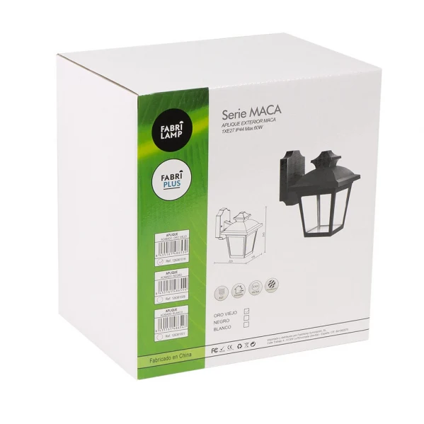 Applique d'extérieur Fabrilamp Maca noire policarbonato E27