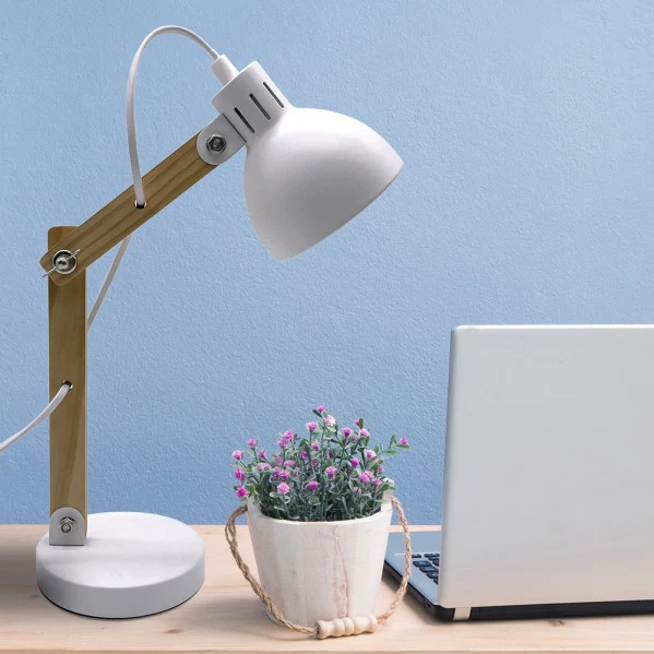 Lampe de table à bras articulé Fabrilamp Blai en métal blanc E14