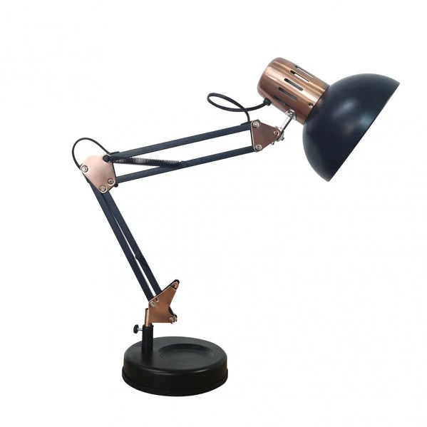 Lampe de table à bras articulé Fabrilamp Rutillo en métal noir E27