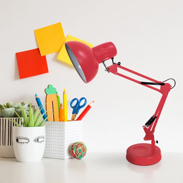 Lampe de table à bras articulé Fabrilamp Rutillo en métal rouge E27