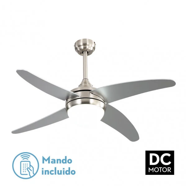 Ventilateur de plafond Fabrilamp Klod en métal nickelé E27