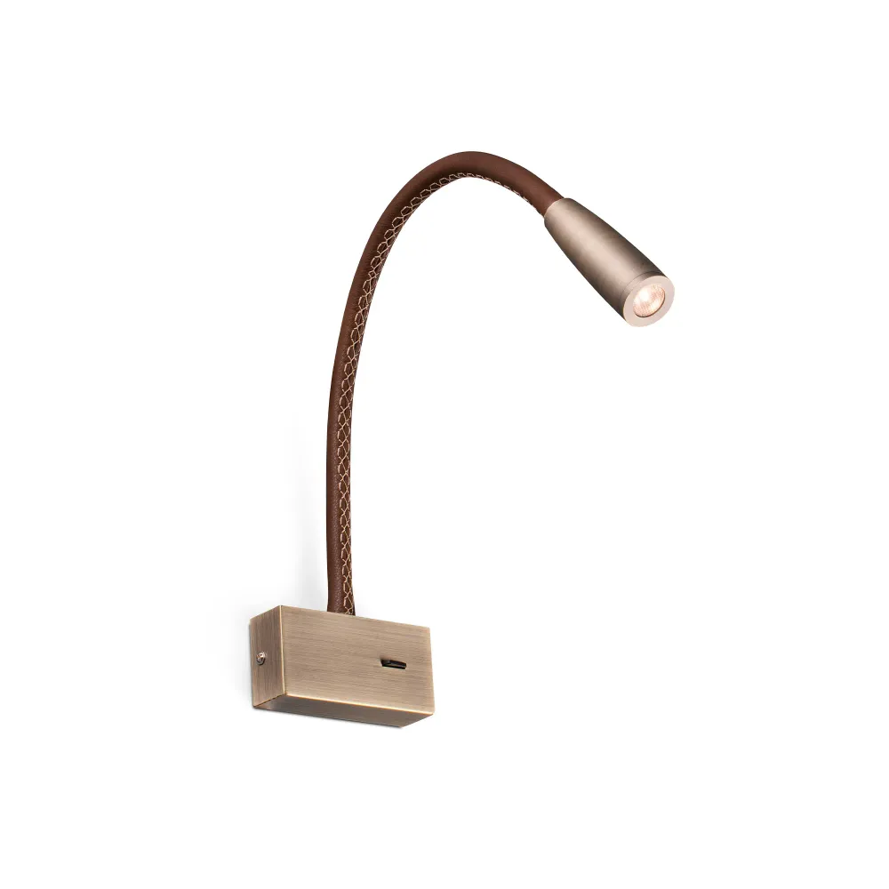 Applique murale FARO Barcelona Lead en aluminium doré vieilli, LED, hauteur 40 cm.