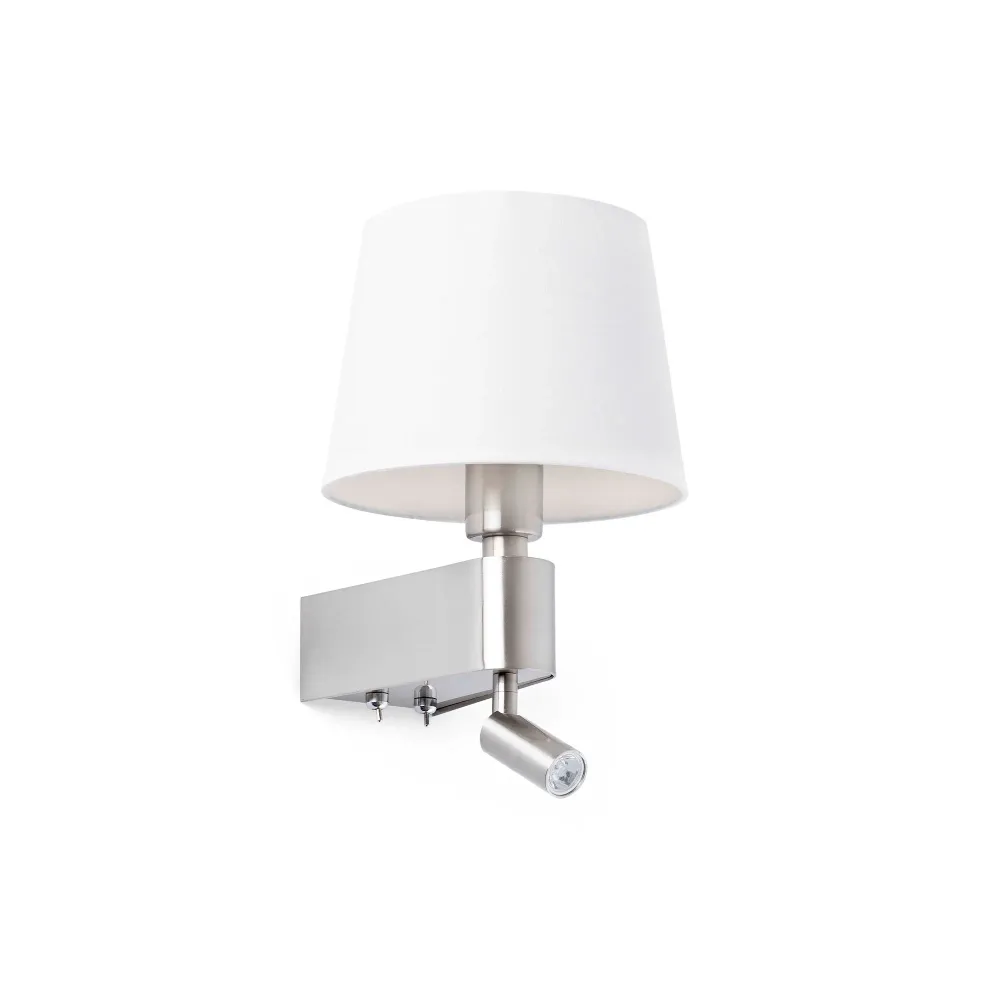Applique murale FARO Barcelona Room, acier nickel satiné, douille E27, hauteur 29 cm
