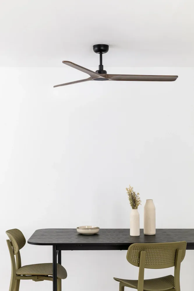 Ventilateur de plafond FARO Barcelona Heywood L en acier noir mat, hauteur 24,3 cm