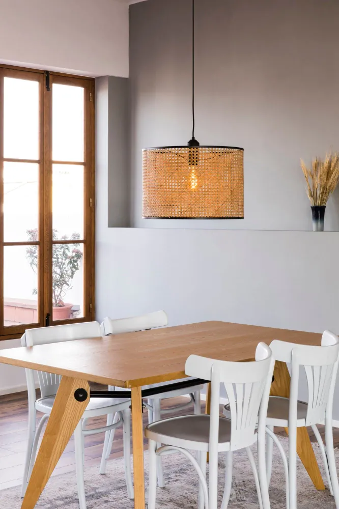 Faro MAMBO 450 Simple black/rattan pendant lamp 64315-49