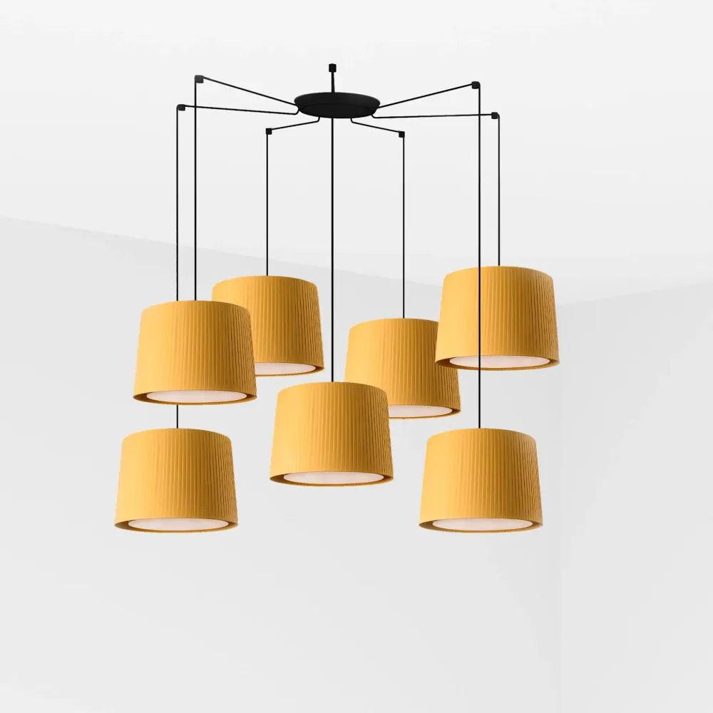 Faro SAMBA 7-light black/yellow pendant light 64314-45-7L