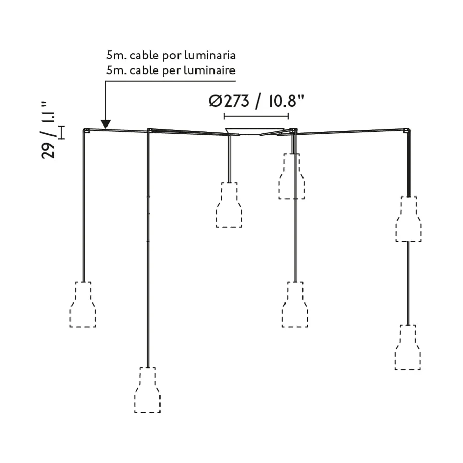 Faro SAMBA 7-light black/yellow pendant light 64314-45-7L