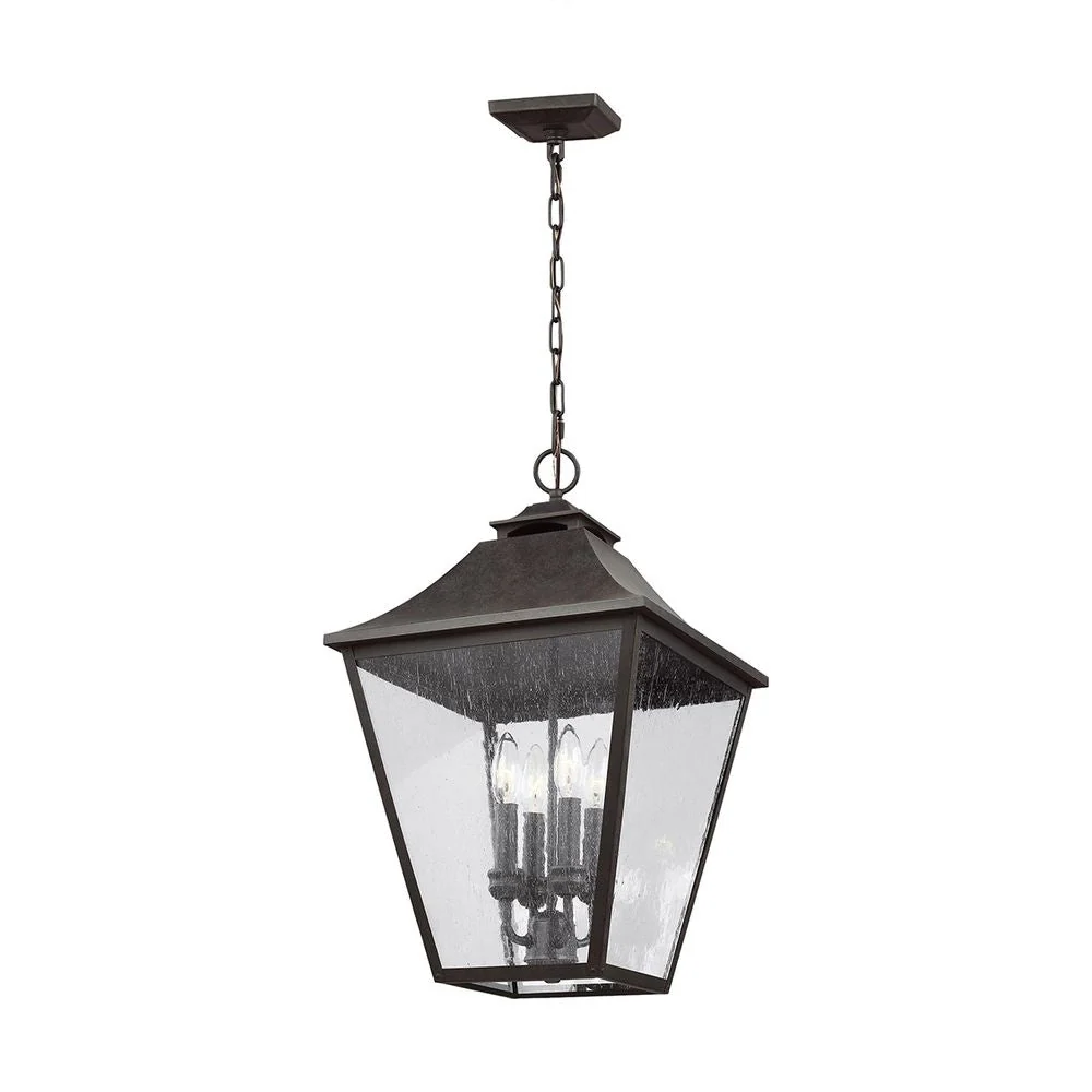 Plafonnier d'extérieur Feiss (FE-GALENA8-XL-SBL) en acier Galena, verre bullé, culot E14 4L