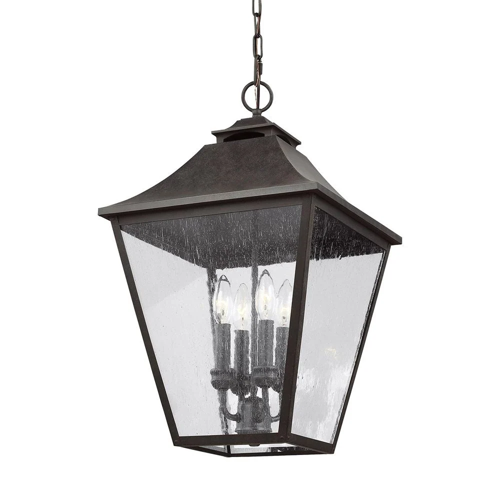 Plafonnier d'extérieur Feiss (FE-GALENA8-XL-SBL) en acier Galena, verre bullé, culot E14 4L