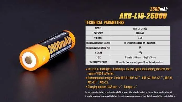 Fenix ARBL18-2600U -Batterie 3.6V - 2600mAh