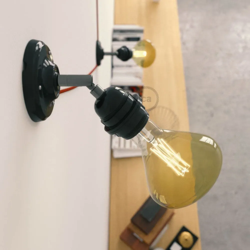Fermaluce 90° Classique avec douille filetée E26, la lumière orientable en porcelaine – Noir