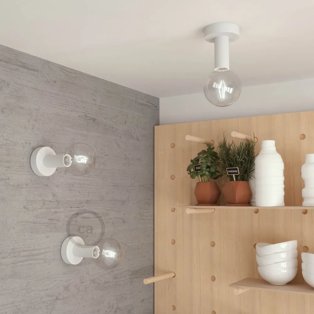 Fermaluce Wood M, plafonnier/applique en bois peint pour mur ou plafond - Blanc