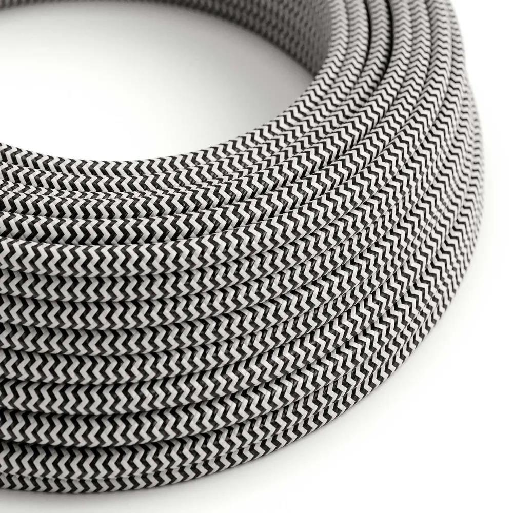 Fil gainé tissu - Chevron noir & blanc RZ04 - Certifié UL