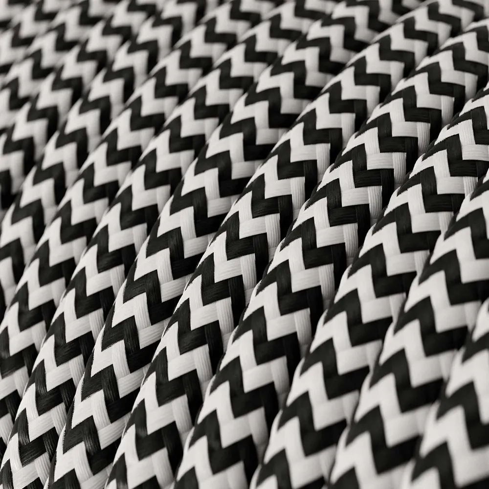 Fil gainé tissu - Chevron noir & blanc RZ04 - Certifié UL