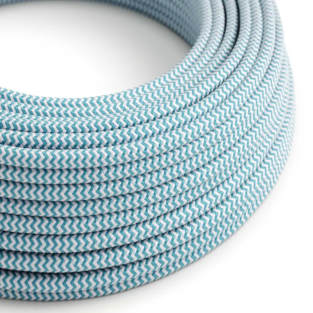 Fil électrique gainé de tissu - Chevron bleu clair & blanc RZ11 - Certifié UL