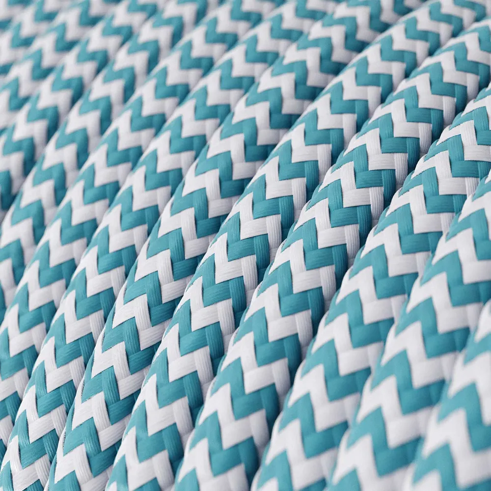 Fil électrique gainé de tissu - Chevron bleu clair & blanc RZ11 - Certifié UL