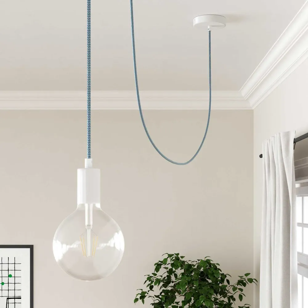 Fil électrique gainé de tissu - Chevron bleu clair & blanc RZ11 - Certifié UL
