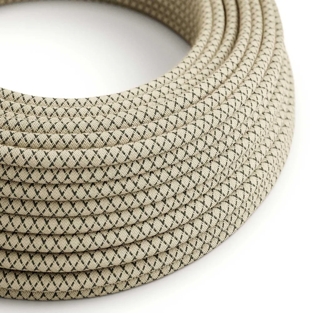 Fil Électrique Gainé de Tissu - Lin Naturel & Anthracite Croisé RD64 - UL Certifié