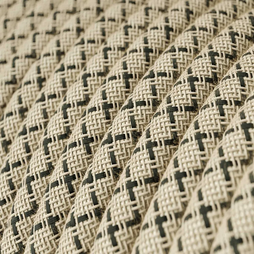 Fil Électrique Gainé de Tissu - Lin Naturel & Anthracite Croisé RD64 - UL Certifié