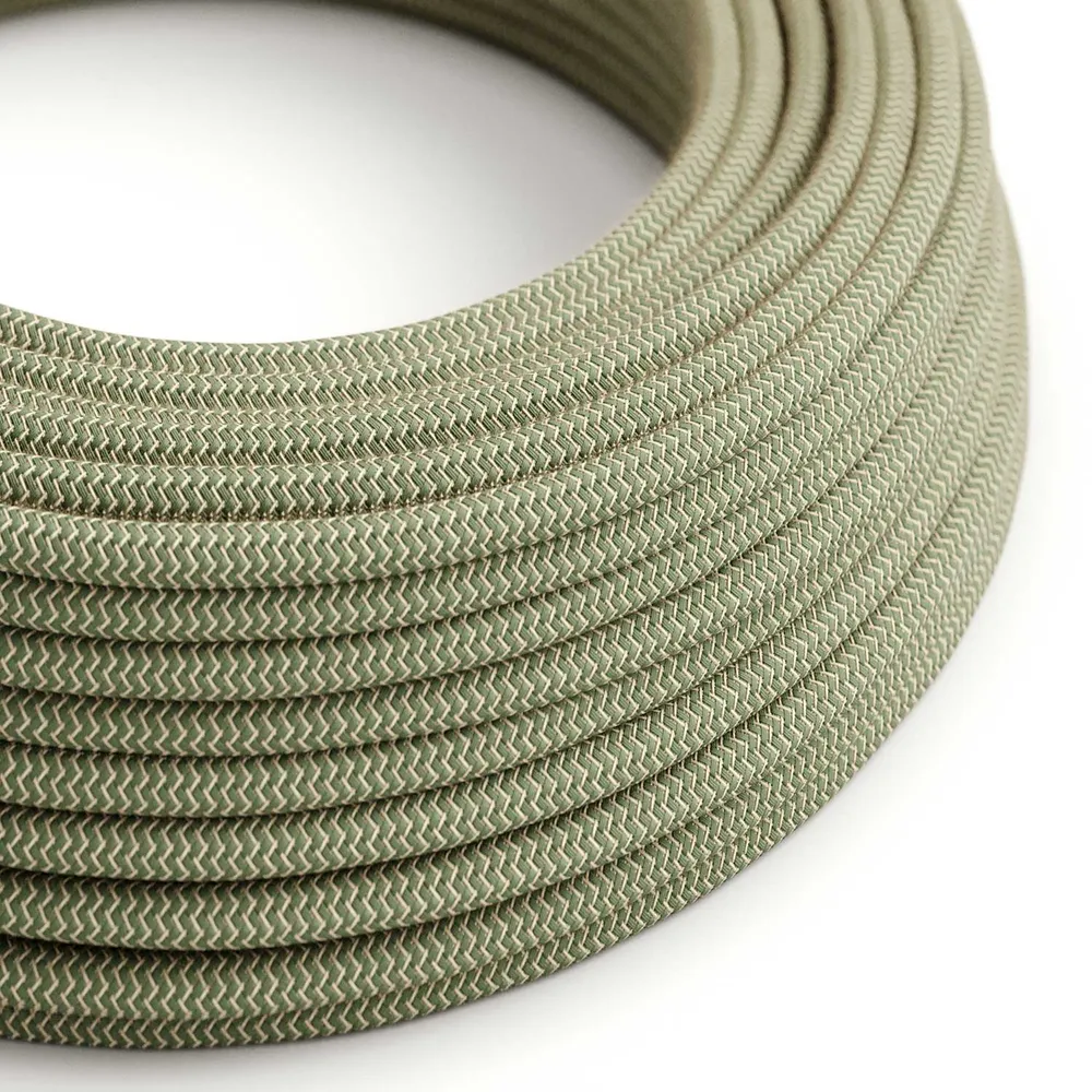 Fil électrique tissu - Chevron lin naturel & vert thym RD72 - Certifié UL