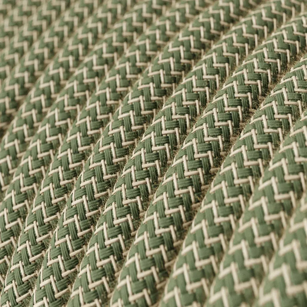 Fil électrique tissu - Chevron lin naturel & vert thym RD72 - Certifié UL