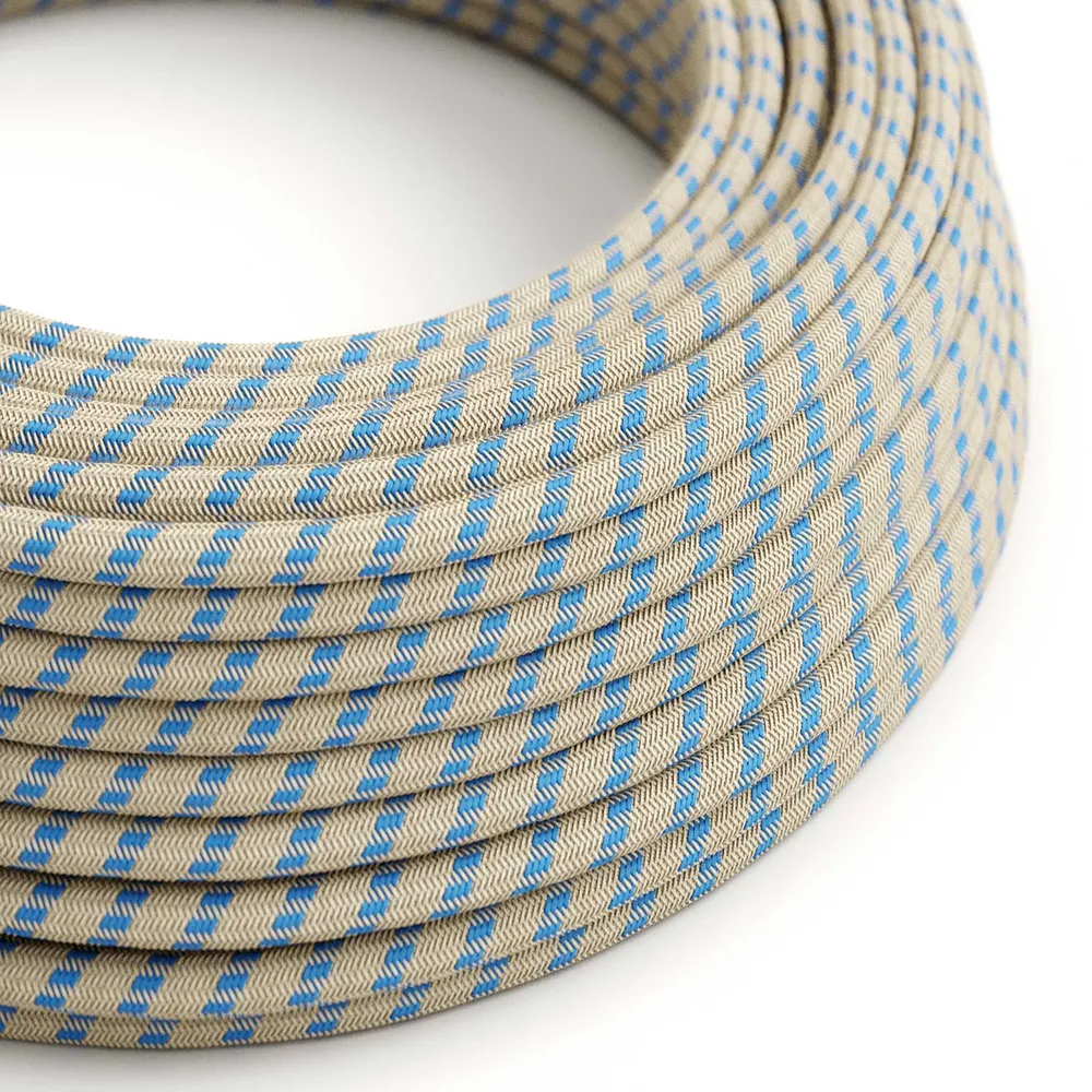 Fil recouvert de tissu - Rayures Naturel & Bleu lin RD55 - Certifié UL