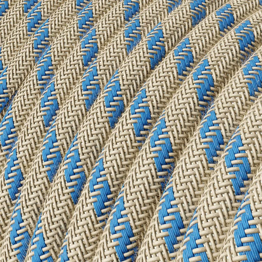 Fil recouvert de tissu - Rayures Naturel & Bleu lin RD55 - Certifié UL