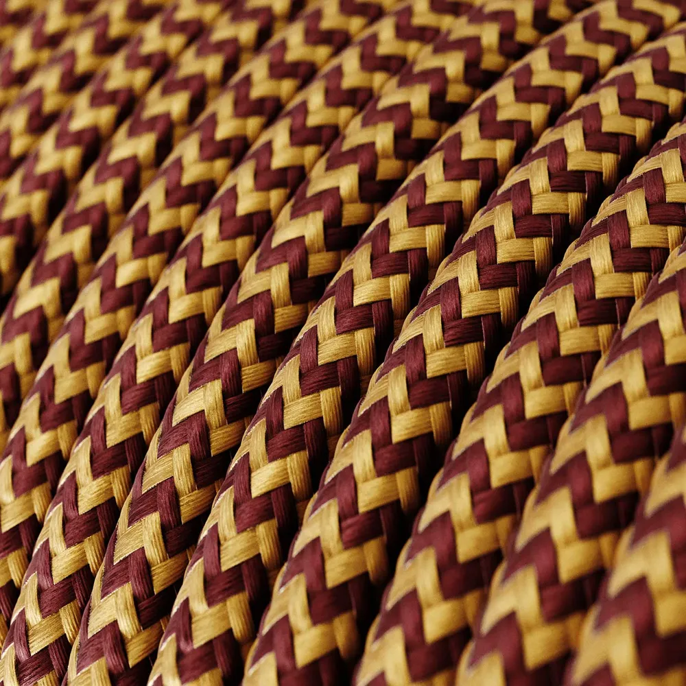 Fil textile recouvert - Chevron rayonne doré & bordeaux RZ23 - Homologué UL