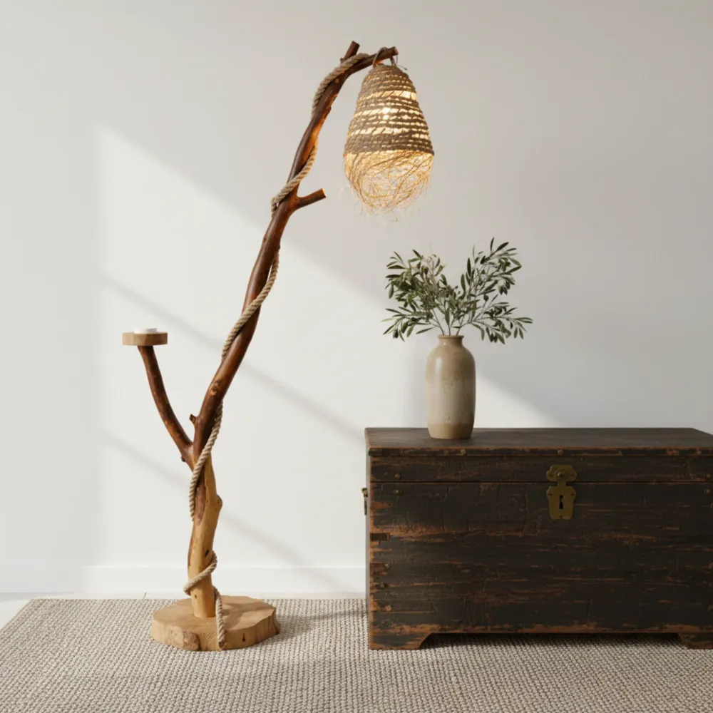 Lampadaire Artisanal en Bois Flotté - Décoration Tunisie Fait Main Fiolla Home