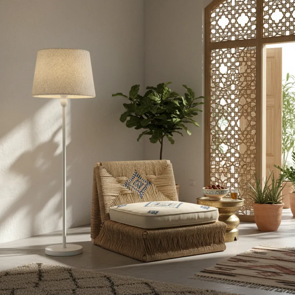 Lampadaire sur pied blanc design moderne - Lumière douce salon Fiolla Home
