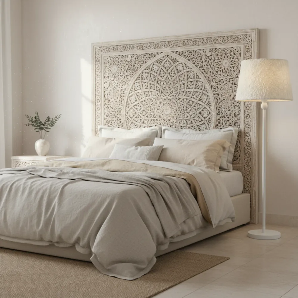 Lampadaire sur pied blanc design moderne - Lumière douce salon Fiolla Home