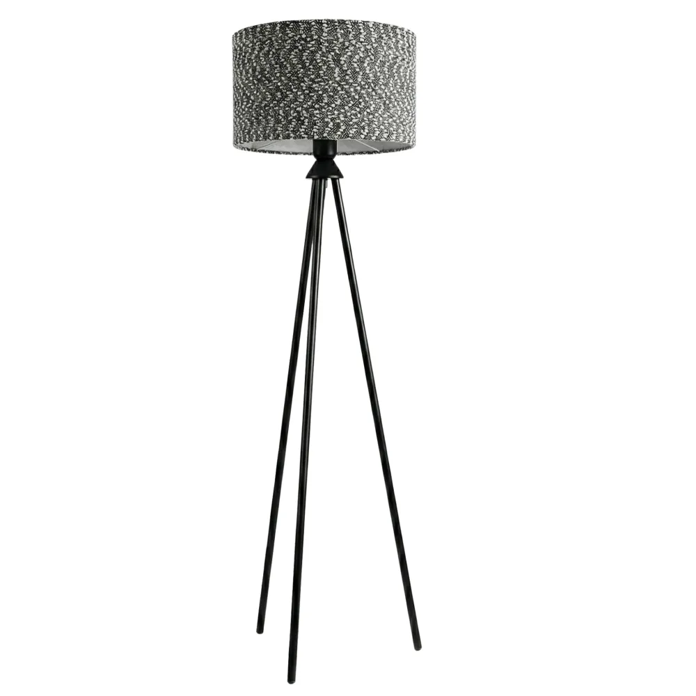 Lampadaire Trépied Métal Noir & Abat-Jour Chiné – Design Moderne Fiolla Home