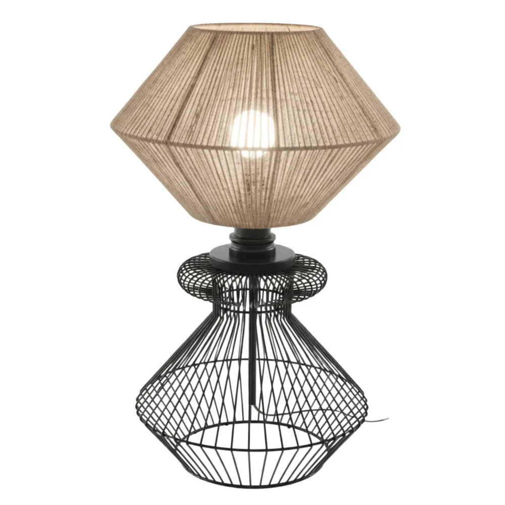 Lampe de Table Design en Jute et Métal Noir | Fait Main | Tunisie Fiolla Home