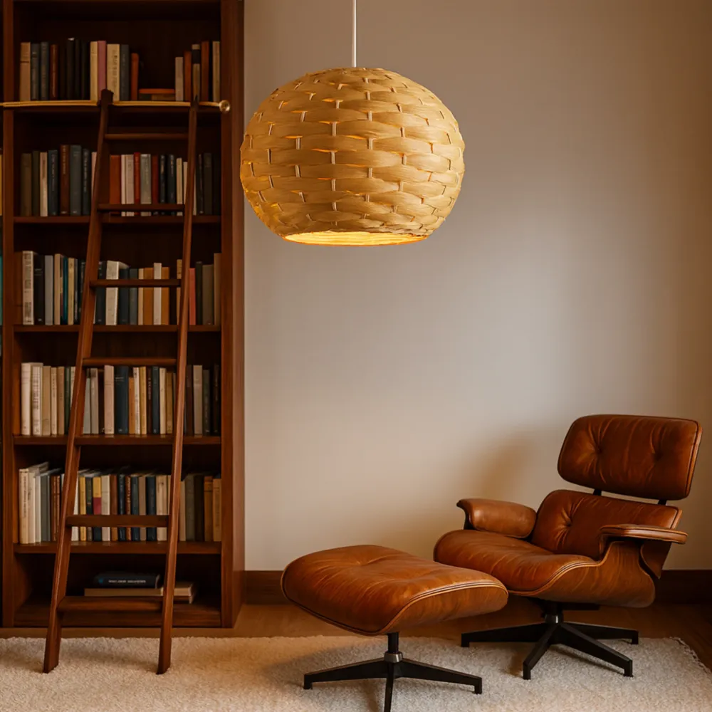 Suspension en Rotin Industriel Tressé | Luminaire Globe | Fiolla Home Tunisie