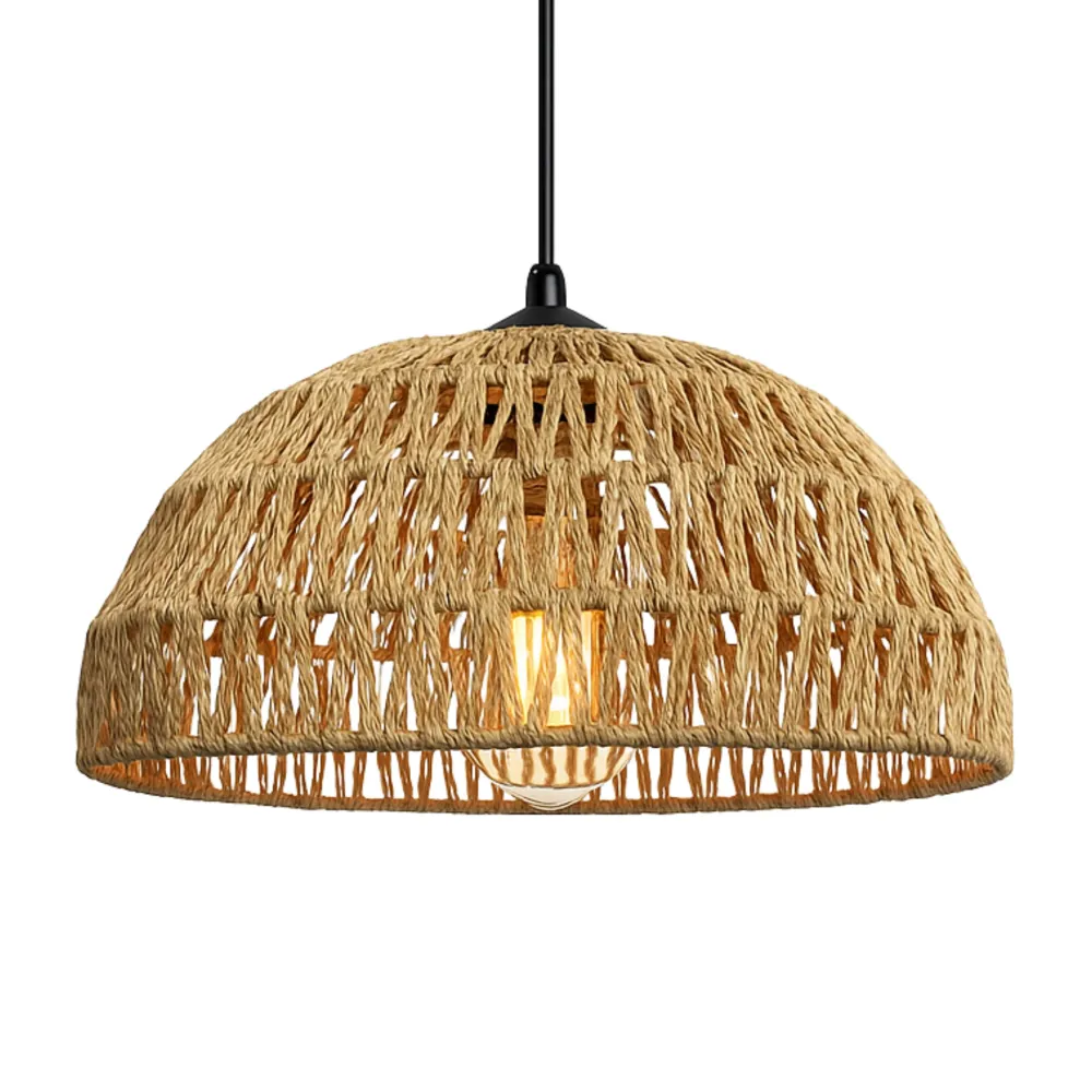Suspension "Sama" en Jute Tressé – Luminaire Dôme Style Boho Fiolla Home