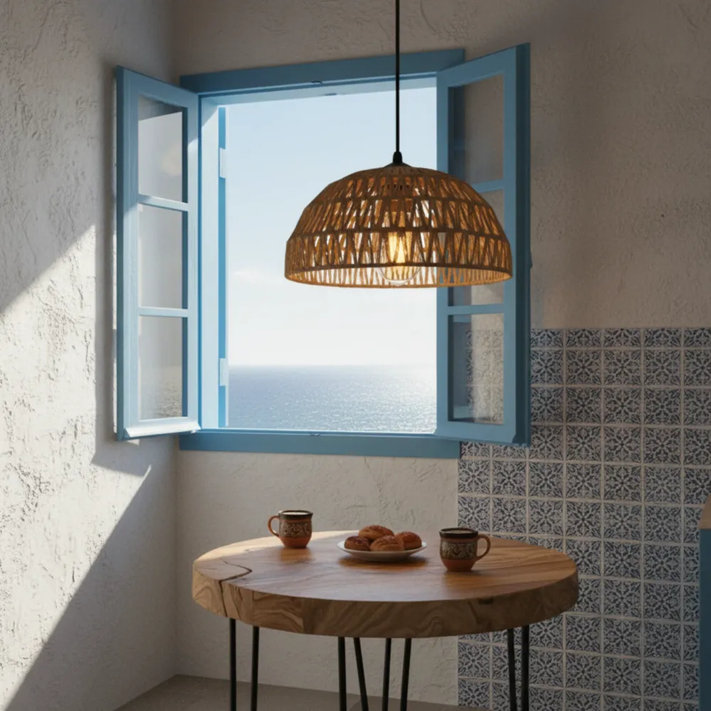 Suspension "Sama" en Jute Tressé – Luminaire Dôme Style Boho Fiolla Home