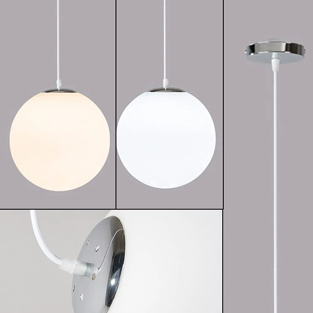 Suspension Globe Moderne avec Abat-Jour en Verre Blanc, plafonnier à 1 lumière en Forme de Boule de Verre, luminaire Suspe...