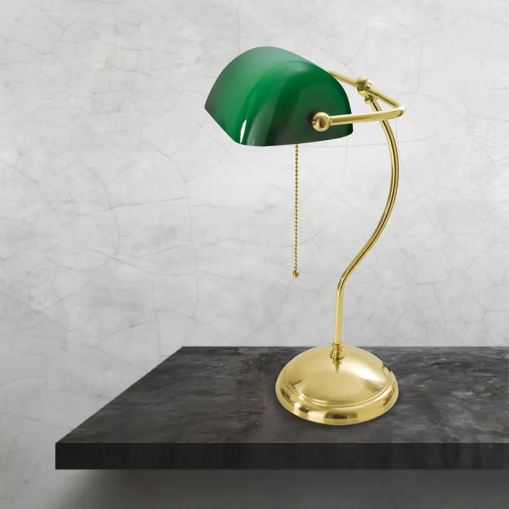 Lampe de Banquier Tige Courbée à Abat-jour Vert Ghidini 1849