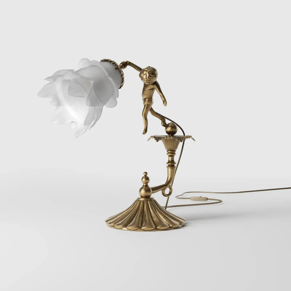 Lampe de Table Art Nouveau avec Putto Dansant Ghidini 1849