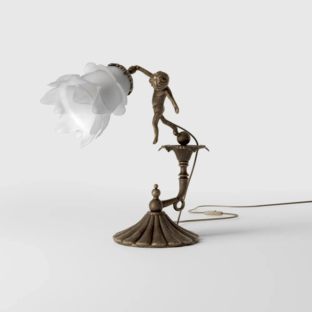 Lampe de Table Art Nouveau avec Putto Dansant Ghidini 1849